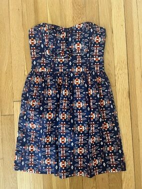 Juniors Strapless Navy Blue Aztec Print Dress